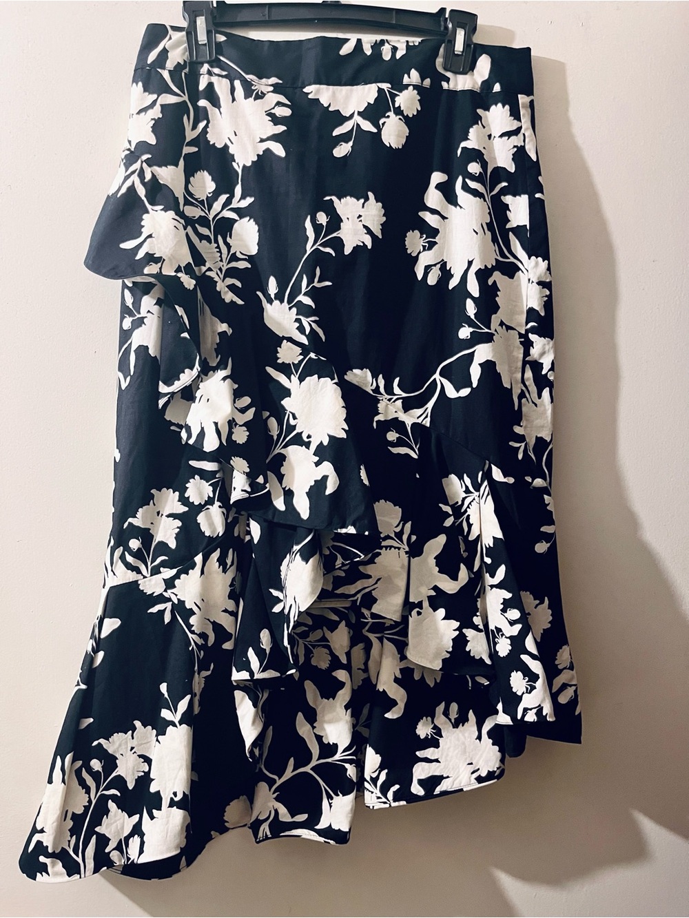 H&M Black and White Floral Asymmetrical Ruffle Skirt